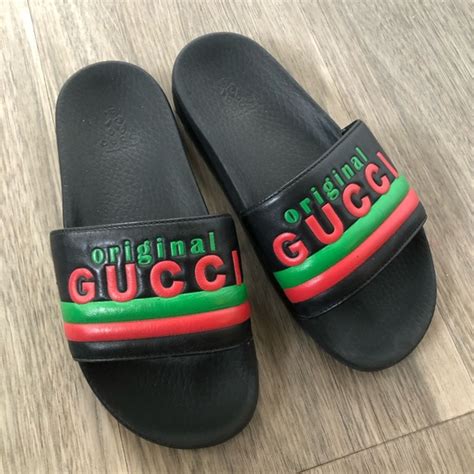 children's rubber slides gucci|Children's rubber slides with Web in Black Rubber .